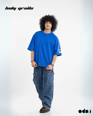 Streetwear Style 'Dots' Blue Oversized 240 GSM 100% Cotton Tee HG x OdD.1 - Front Full