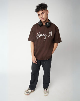 Streetwear Style'February 30' Brown Oversized T-Shirt - Front