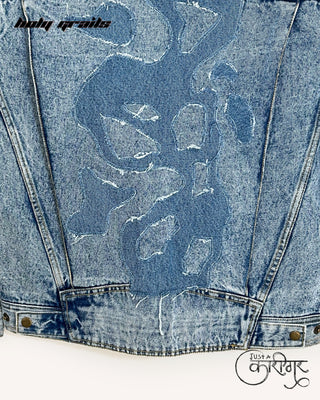 Streetwear Style 'Fluid Thoughts' Blue Upcycled Denim Jacket HG x Just A Karigar - Back Close Up