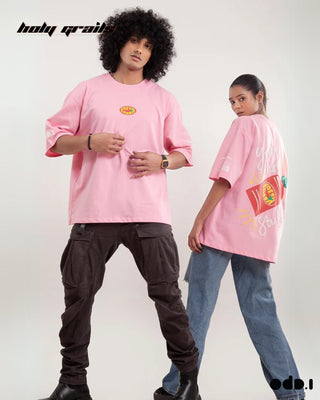 Streetwear Style 'Fresh' Pink Oversized 240 GSM 100% Cotton Tee HG x OdD.1 - Front & Back Full