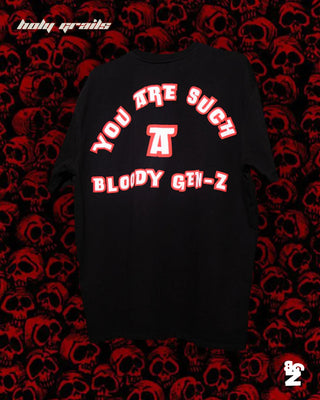 Streetwear Style 'GEN-Z🤳' Black Tee HG x Bloody Gen-Z Oversized 240 GSM French Terry Cotton T-Shirt - Back