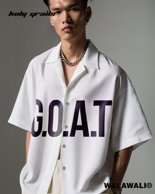 Streetwear Style 'GOAT MILK' Cuban Collar White 100% Tencel Boxy Fit Shirt (Tencel) HG X WalaWali - Front Close