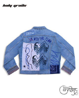 Streetwear Style 'Grow With the Flow' Blue Upcycled Denim Jacket - Back