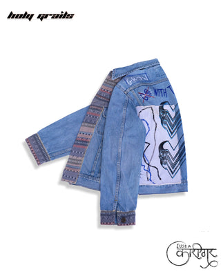 Streetwear Style 'Grow With the Flow' Blue Upcycled Denim Jacket - Side