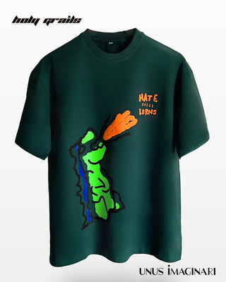 Streetwear Style 'Hate Still Burns' Green 240 GSM 100% Cotton Oversize Graphic Tee HG x Unus Imaginari - Front