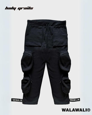 Streetwear Style 'Heavy-weight Utility Black 100% Cotton Fleece Cargo Joggers' HG X WalaWali - Front