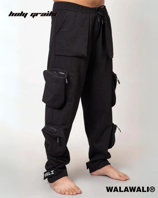 Streetwear Style 'Heavy-weight Utility Black 100% Cotton Fleece Cargo Joggers' HG X WalaWali - Front Side