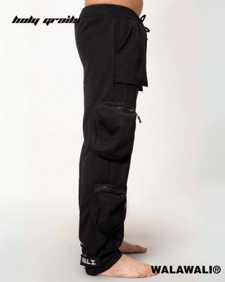 Streetwear Style 'Heavy-weight Utility Black 100% Cotton Fleece Cargo Joggers' HG X WalaWali - Side