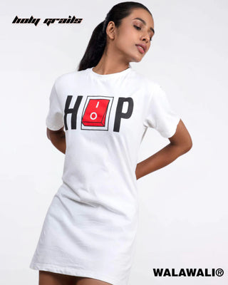 Streetwear Style 'Hip Hop' White 100% Cotton Skinny Fit T-Shirt Dress HG X WalaWali - Front