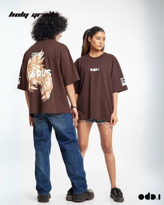 Streetwear Style 'Icarus' Chocolate Brown Oversized 240 GSM 100% Cotton Tee HG x OdD.1 - Front & Back Full