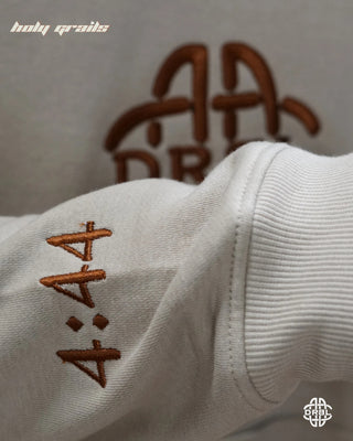 Streetwear Style 'Ivory Beige Daylight' Premium 350+ GSM Cotton Fleece Fabric Oversize Hoodie HG x DRBL - Front Sleeve Embroidered Close Up