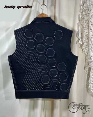 Streetwear Style 'Just A Hexagon' Black Upcycled Denim Vest HG x Just A Karigar - Back