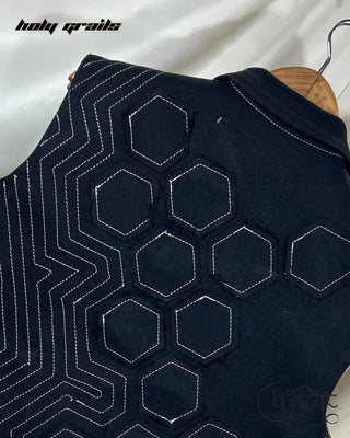 Streetwear Style 'Just A Hexagon' Black Upcycled Denim Vest HG x Just A Karigar - Back Close Up