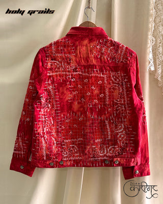 Streetwear Style 'Just A Patchwork' Red Denim Bandana Jacket - Back
