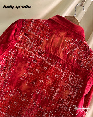 Streetwear Style 'Just A Patchwork' Red Denim Bandana Jacket - Back Close Up