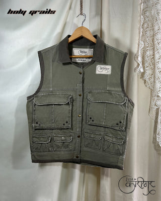 Streetwear Style 'Just A Vest' Green Cargo Military Vest HG x Just A Karigar - Front