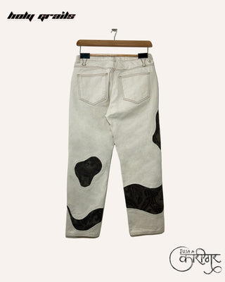 Streetwear Style 'Just A Wave' Grey Demin Jeans Light Beige Denim With Brown Paisley Patchwork - Back
