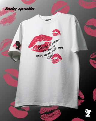 Streetwear Style 'KISSES 💋' White Oversized 240 GSM French Terry Cotton Tee HG x Bloody Gen-Z - Front