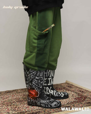 Streetwear Style 'Layered Style Green 330 GSM 100% Cotton Joggers' HG X WalaWali - Side in Boot