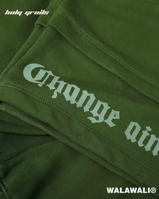 Streetwear Style 'Layered Style Green 330 GSM 100% Cotton Joggers' HG X WalaWali - Text Print Close Up