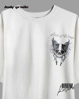 Streetwear Style 'Lord Of The Wings' White Cotton 240 GSM Tee-Shirt - Front CloseUp