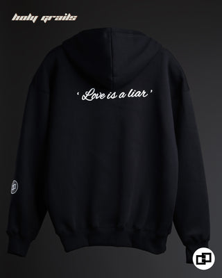 Streetwear Style 'Love Is A Liar Hoodie' Black Oversized 420 GSM Polycotton Glow In Dark HG x Grey Hound Clothing - Back