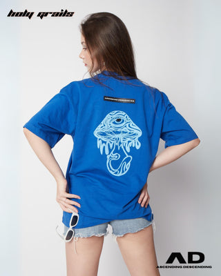 Streetwear Style 'Magic Mushroom' Blue Oversized 250 GSM French Terry Cotton T-Shirt - Back