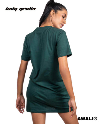 Streetwear Style 'Make It Matter' Green 100% Cotton Skinny Fit T-Shirt Dress HG X WalaWali - Back