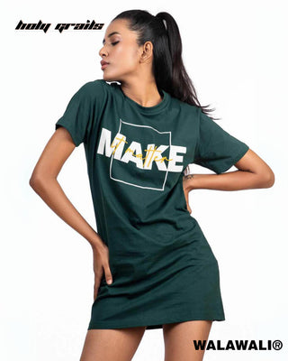 Streetwear Style 'Make It Matter' Green 100% Cotton Skinny Fit T-Shirt Dress HG X WalaWali - Front