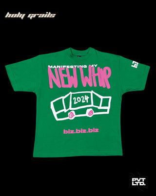 Streetwear Style 'Manifesting My New Wimp' Green Oversized 240 GSM 100% Cotton T-Shirt HG x Pvt Ltd - Front