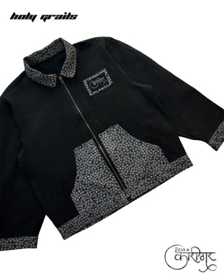 Streetwear Style 'Midnight Dreams' Black Upcycled Denim Jacket HG x Just A Karigar - Front Top