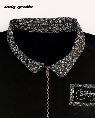 Streetwear Style 'Midnight Dreams' Black Upcycled Denim Jacket HG x Just A Karigar - Collar Close Up