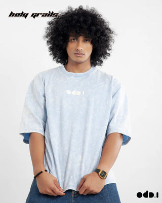 Streetwear Style 'Neo-Normal' Ice Blue Oversized 240 GSM 100% Cotton Tee HG x OdD.1 - Front Close