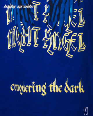 Streetwear Style 'Night Angel' Blue Oversize Graphic 260 GSM French Terry Cotton Tee HG x Noctura - Back Close Up