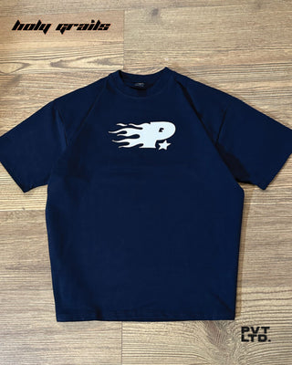 Streetwear Style 'No Calls, Texts Only' Blue Oversized 240 GSM 100% Cotton T-Shirt HG x Pvt Ltd - Front 2