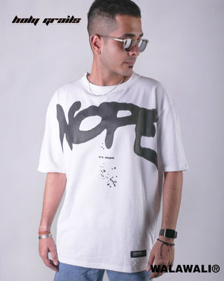 Streetwear Style 'Nope' White 240 GSM 100% Cotton Oversize Graphic Tee HG X WalaWali - Front Close