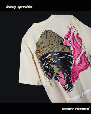 Streetwear Style 'Not A Pink Panther' Pale Cream 240 GSM 100% Terry Cotton Oversize Tee HG x Early Future - Back