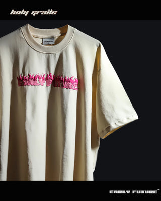 Streetwear Style 'Not A Pink Panther' Pale Cream 240 GSM 100% Terry Cotton Oversize Tee HG x Early Future - Front