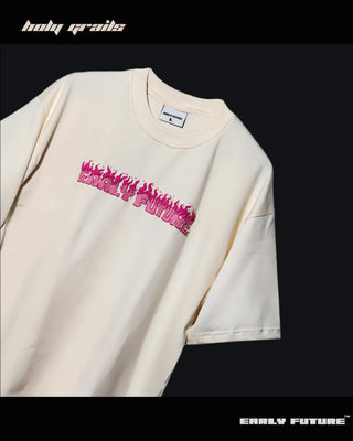 Streetwear Style 'Not A Pink Panther' Pale Cream 240 GSM 100% Terry Cotton Oversize Tee HG x Early Future - Front