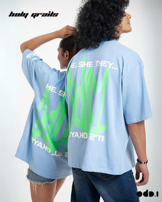 Streetwear Style 'OdD.1 Graffiti' Blue Oversized 240 GSM 100% Cotton Tee HG x OdD.1 - Back Close