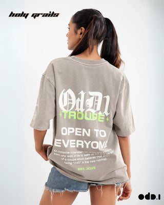 Streetwear Style 'OdD.1 Troupe' Alfalfa Brownish Grey Oversized 240 GSM 100% Cotton Tee HG x OdD.1 - Back Close Girl