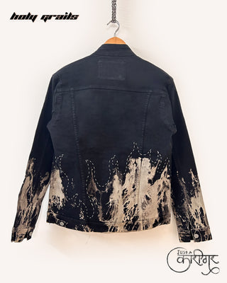 Streetwear Style 'On Fire' Black Upcycled Denim Jacket HG x Just A Karigar - Back