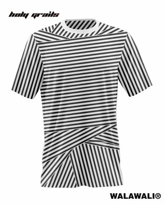 Streetwear Style 'Optical Stripe' Black & White 100% Cotton Skinny Fit T-Shirt Dress HG X WalaWali - Front