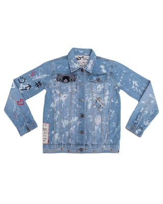 Streetwear Style 'Organised Mess' Blue Oversize Upcycled Denim Jacket - Front