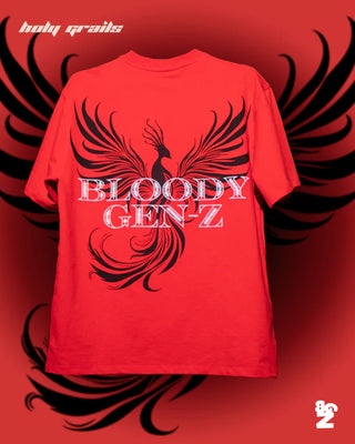 Streetwear Style 'PHOENIX 🐉' Red Oversized 240 GSM French Terry Cotton Tee HG x Bloody Gen-Z - Back