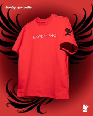 Streetwear Style 'PHOENIX 🐉' Red Oversized 240 GSM French Terry Cotton Tee HG x Bloody Gen-Z - Front