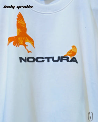 Streetwear Style 'Party Bird' White Graphic Tee HG x Noctura - Front Close Up