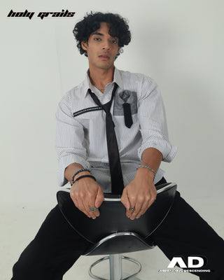 Streetwear Style 'Pocket Square' White Premium Cotton Full Sleeve Classic Striped Shirt HG x AD - Front
