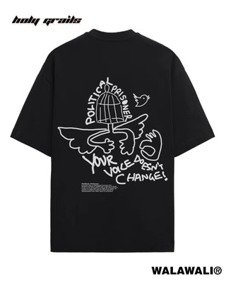 Streetwear Style 'Political Prisoner' Black 100% Cotton Oversize Graphic Tee HG X WalaWali - Back