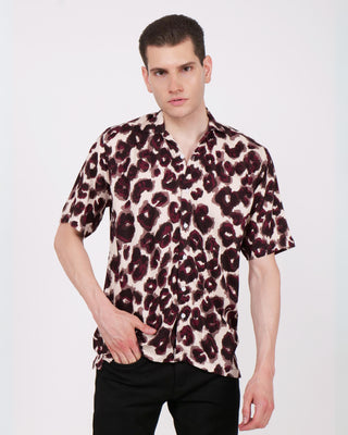 Streetwear Style 'Purple Leopard' White Oversize Fit Poplin Shirt - Front